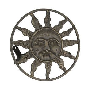 Cast Iron Sun Face Decorative Wall Mounted Hanging Garden Hose Holder Bronze